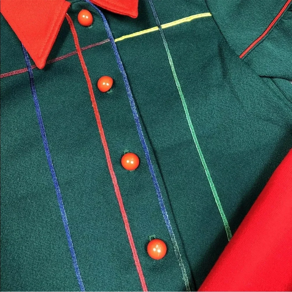 Vintage Sears Toddler Girls Red Green Polyester Shirt Pant Set 1970s Fall